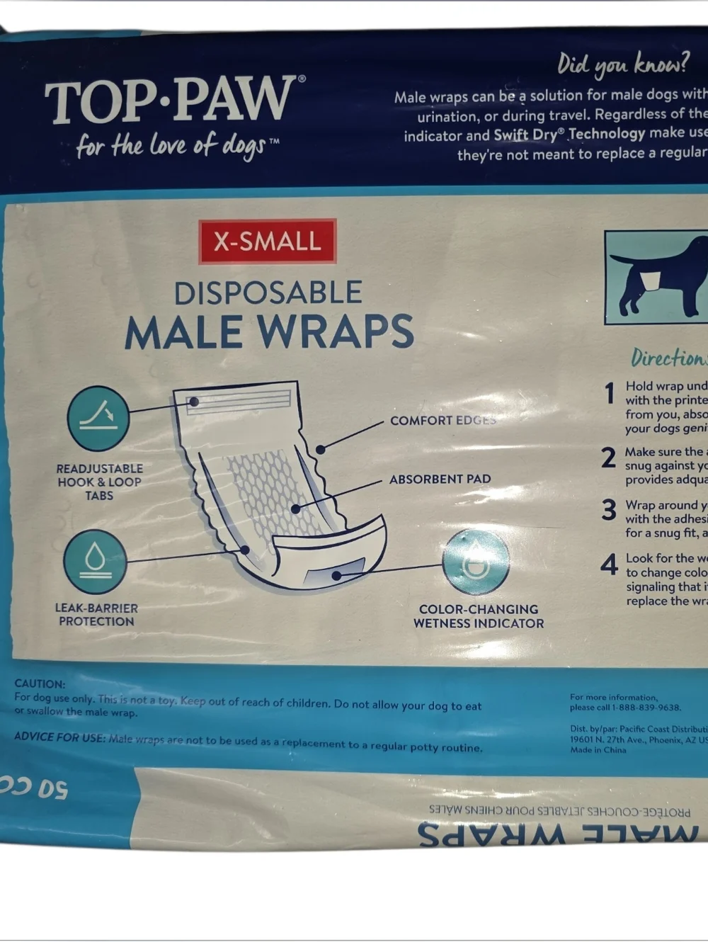Top Paw X-Small Disposable Male Wraps - Blue and White